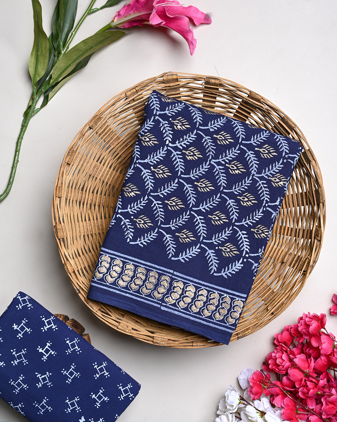 New Elegant Hand Block Print Cotton Suit Top And Bottom Set (BSTB102)