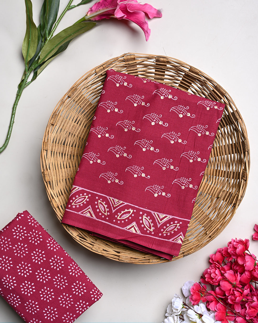 Exclusive Hand Block Print Cotton Suit Top And Bottom Set (BSTB113)