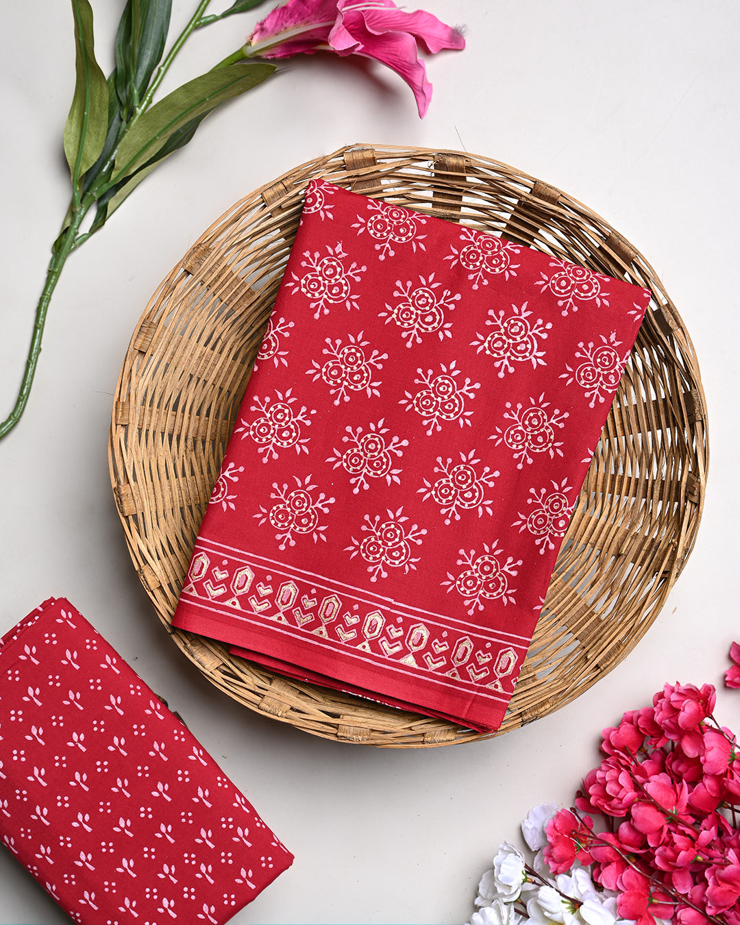 Traditional Hand Block Print Cotton Suit Top And Bottom Set (BSTB99)