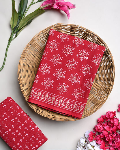 Traditional Hand Block Print Cotton Suit Top And Bottom Set (BSTB99)