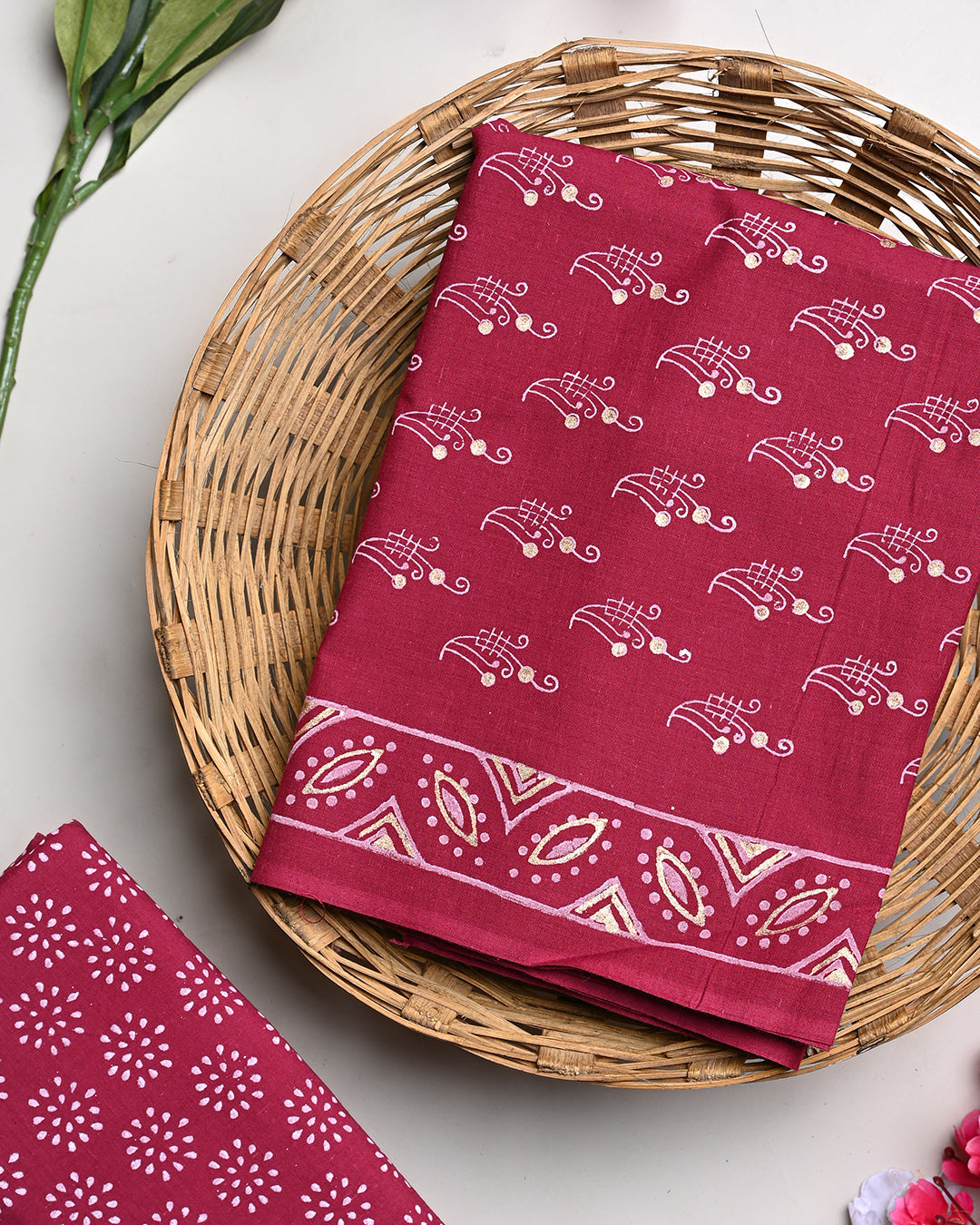 Exclusive Hand Block Print Cotton Suit Top And Bottom Set (BSTB113)
