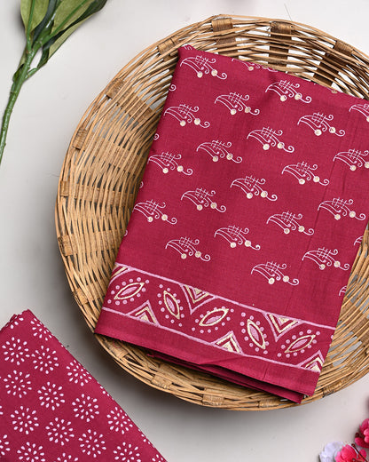 Exclusive Hand Block Print Cotton Suit Top And Bottom Set (BSTB113)