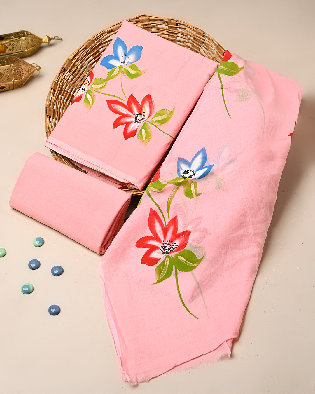 Exclusive Hand Painted Cotton Suit With Cotton Dupatta (BSCOTMU132)