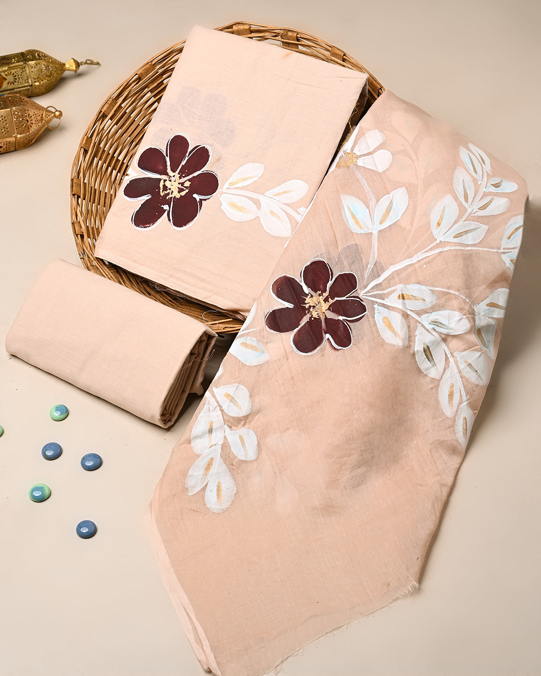 Traditional Hand Painted Cotton Suit With Cotton Dupatta (BSCOTMU135)