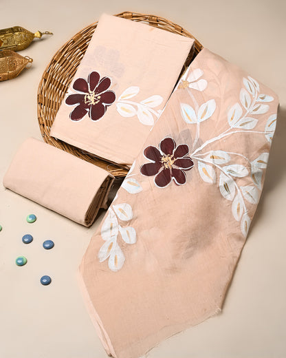 Traditional Hand Painted Cotton Suit With Cotton Dupatta (BSCOTMU135)