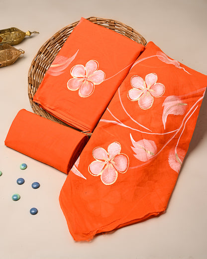 Traditional Hand Painted Cotton Suit With Cotton Dupatta (BSCOTMU136)