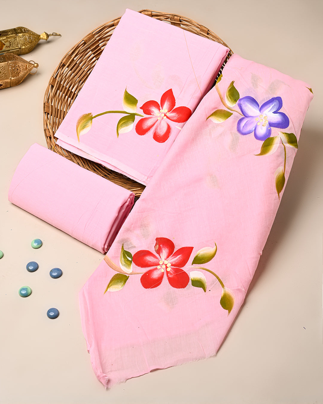 New Elegant Hand Painted Cotton Suit With Cotton Dupatta (BSCOTMU137)