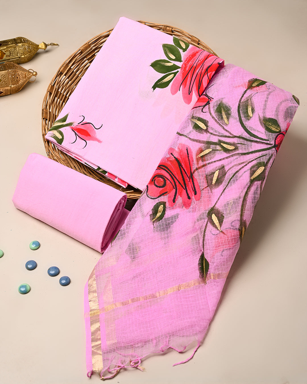 New Elegant Hand Painted Cotton Suit With Kota Doria Dupatta (BSCOTKO128)