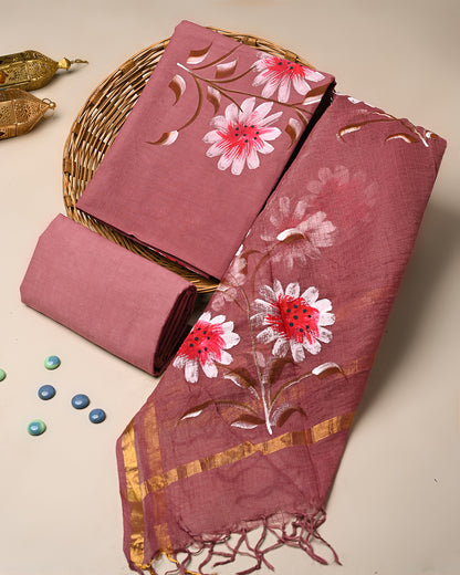 Traditional Hand Painted Cotton Suit With Kota Doria Dupatta (BSCOTKO129)