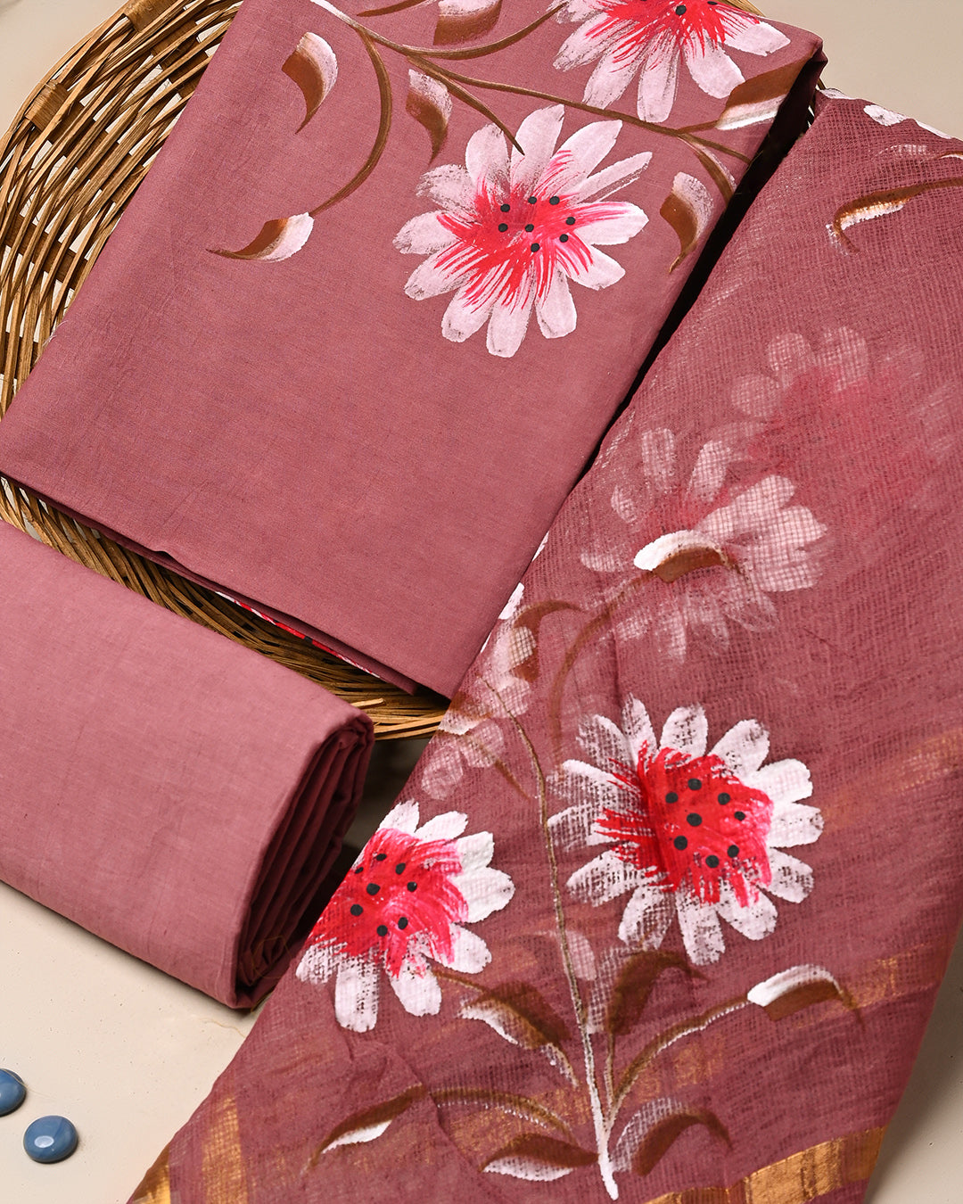 Traditional Hand Painted Cotton Suit With Kota Doria Dupatta (BSCOTKO129)