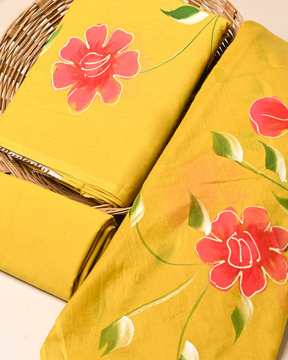 Exclusive Hand Painted Cotton Suit With Cotton Dupatta (BSCOTMU131)
