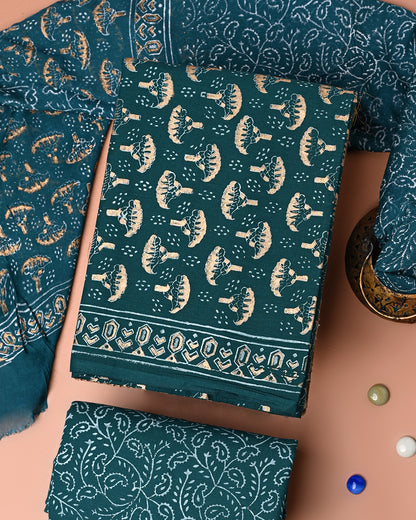Premium Khadi Gold Printed Cotton Suit With Chiffon Dupatta (BSCOTCH107)