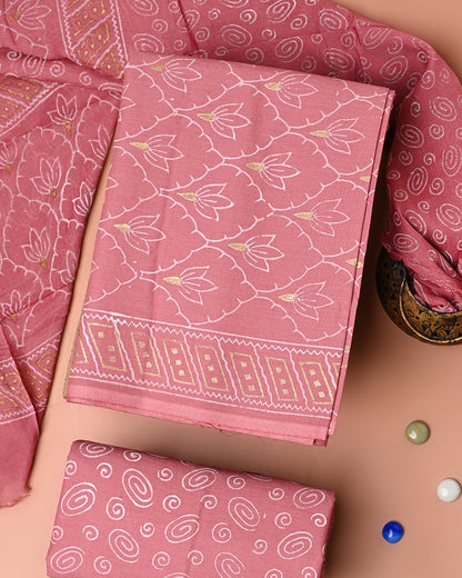 Premium Khadi Gold Printed Cotton Suit With Chiffon Dupatta (BSCOTCH111)