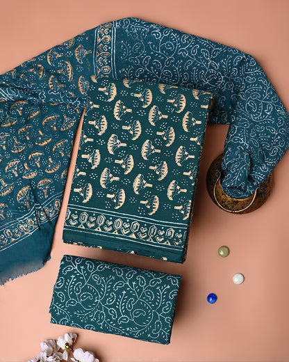 Premium Khadi Gold Printed Cotton Suit With Chiffon Dupatta (BSCOTCH107)