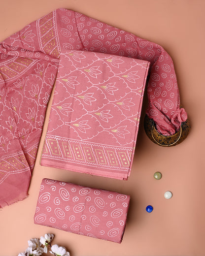 Premium Khadi Gold Printed Cotton Suit With Chiffon Dupatta (BSCOTCH111)