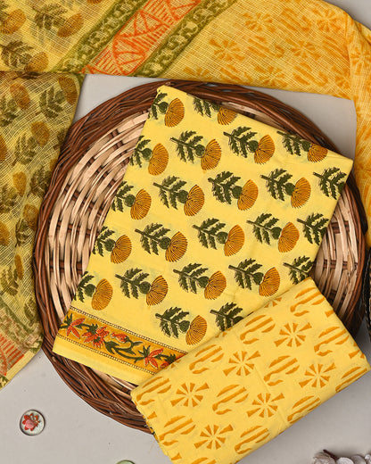 Elegant  Yellow Cotton Suit With Kota Doria Dupatta EACOTKO28