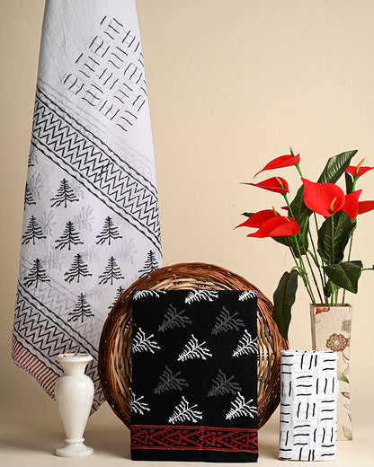Traditional Black And White Print Cotton Suit With Mulmul Dupatta (BSCOTMU31)