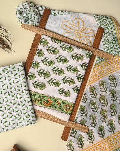 Premium White and Green  Cotton Suit With Cotton Dupatta(EACOTMU30)