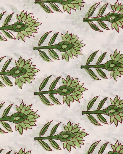 Premium White and Green  Cotton Suit With Cotton Dupatta(EACOTMU30)