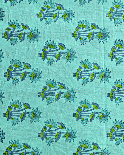 Premium Blue Hand Block Printed Cotton Suit With Cotton Dupatta (BSCOTMU05)