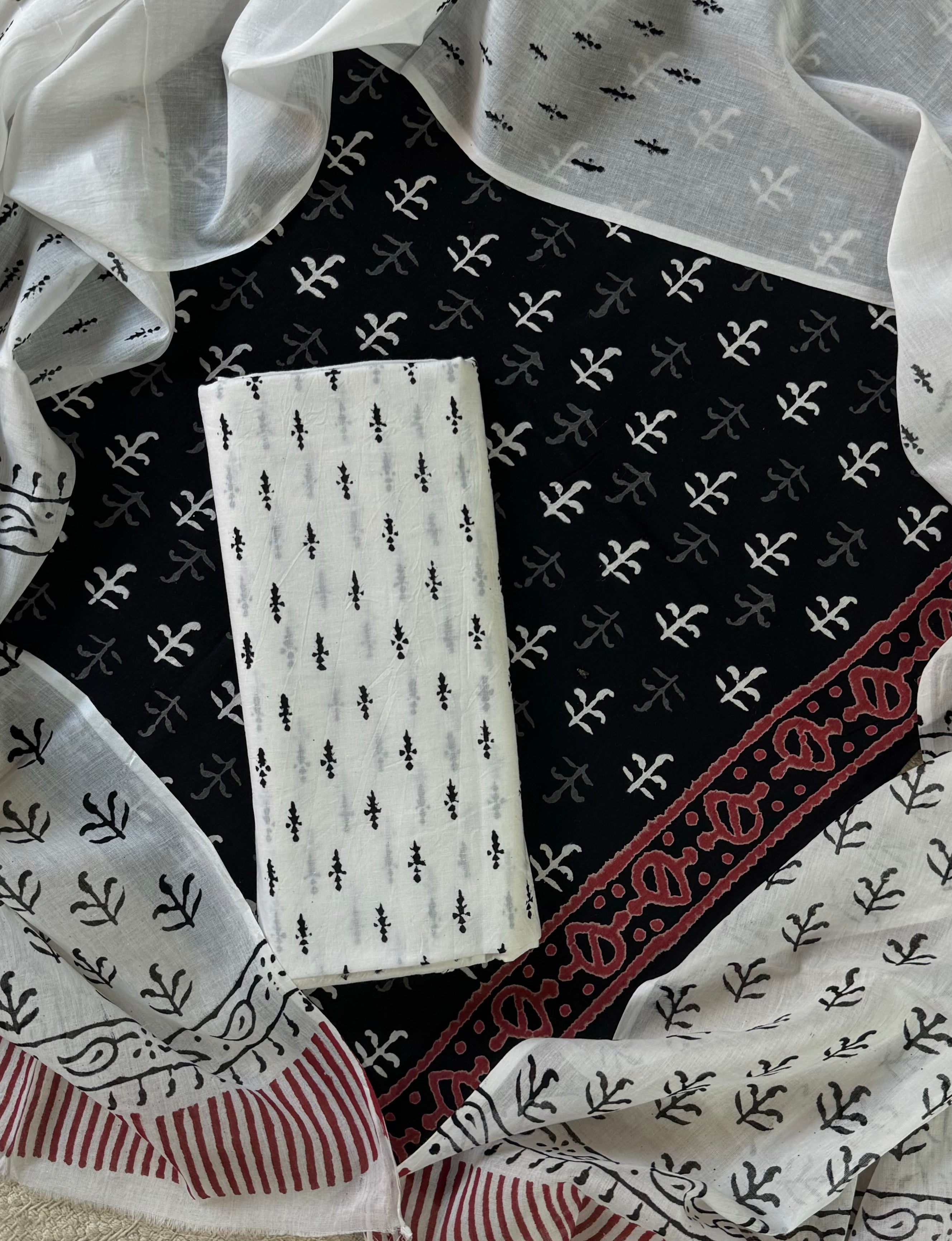 New Black And White Print Cotton Suit With Cotton Dupatta (COCOTMU18)