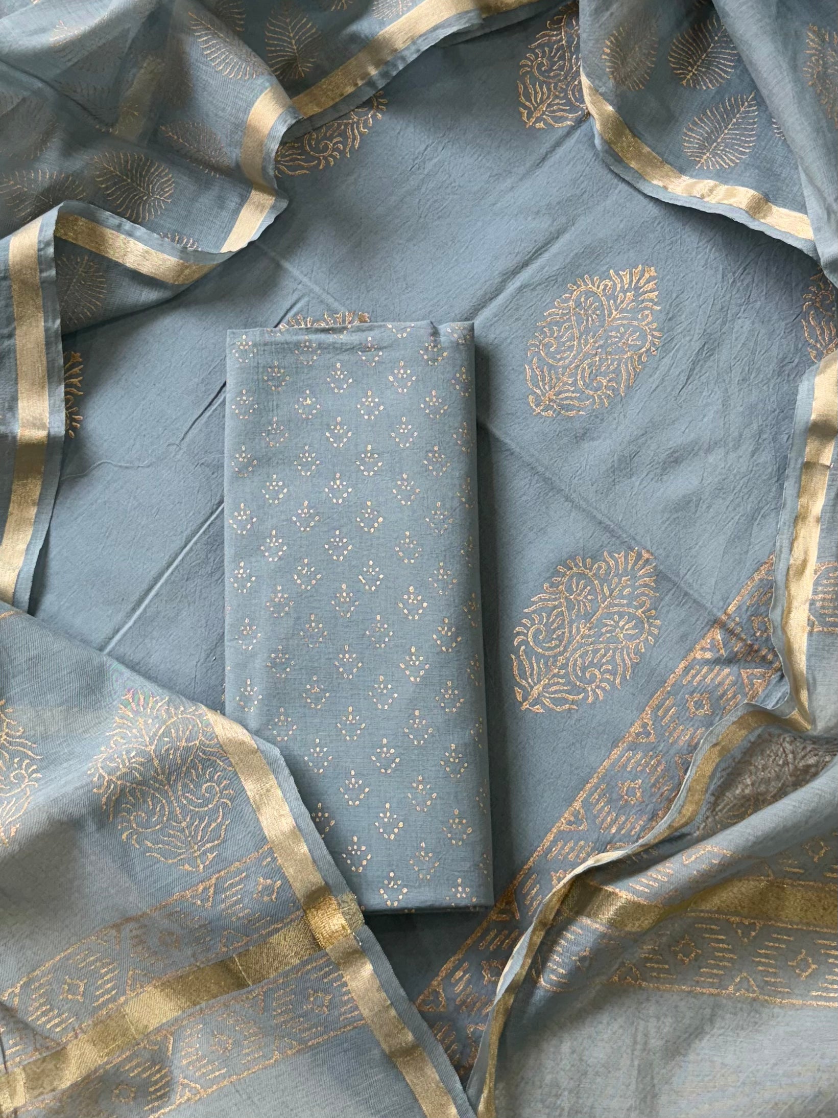 New Hand Block Printed Cotton Suit With Chnaderi Dupatta BSCD31
