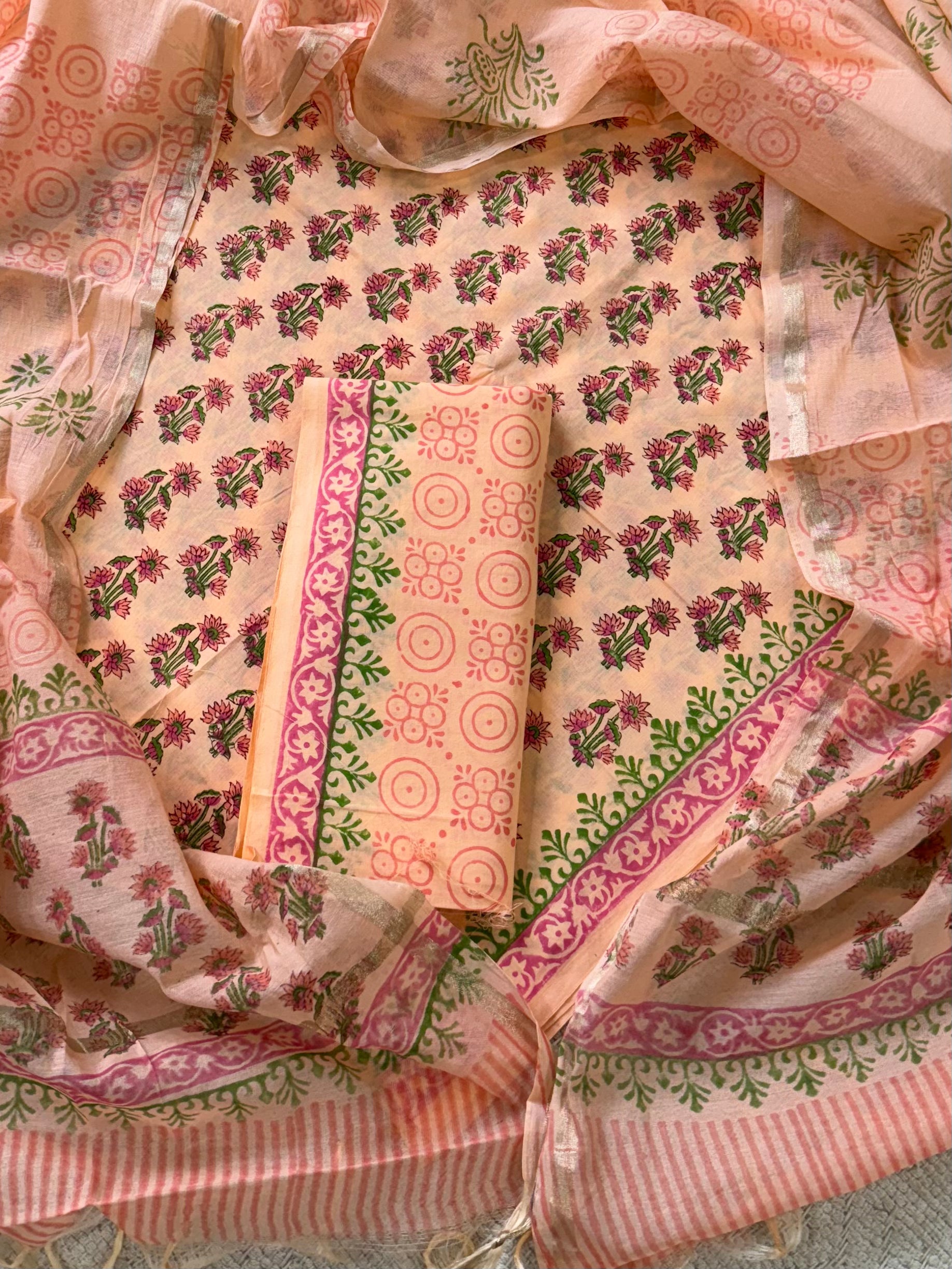 New Hand Block Printed Cotton Suit With Chnaderi Dupatta BSCD06