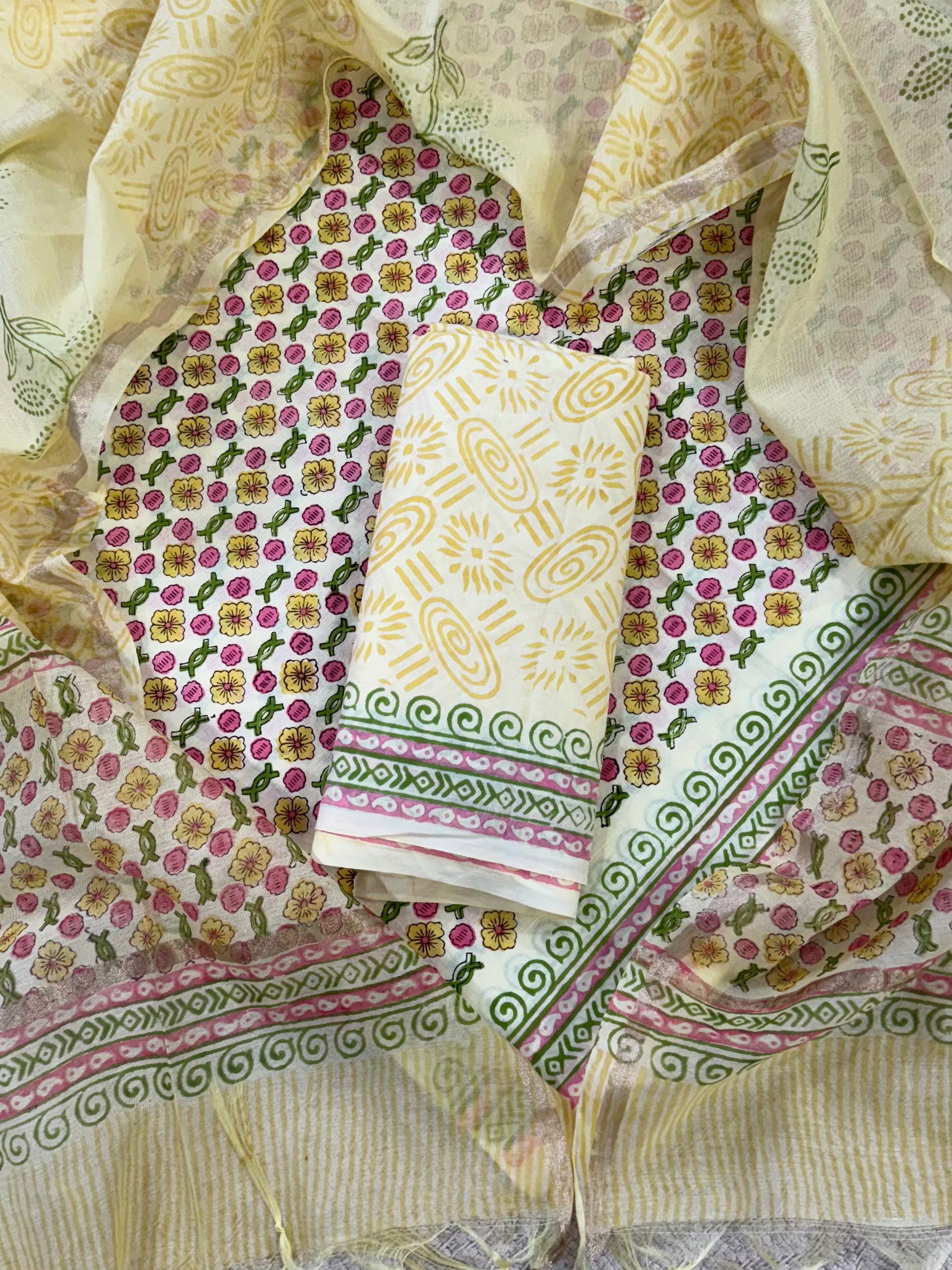 New Hand Block Printed Cotton Suit With Chnaderi Dupatta BSCD08