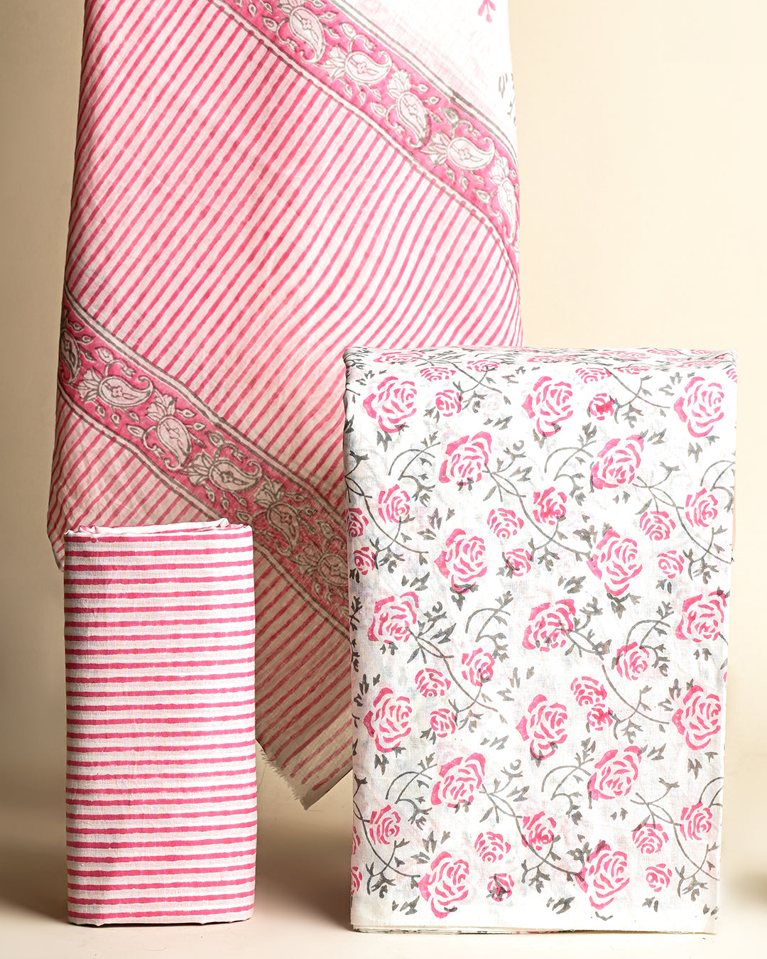 Exclusive  Pink and White Hand Block Cotton Suit With Cotton Dupatta (COCOTMU02)