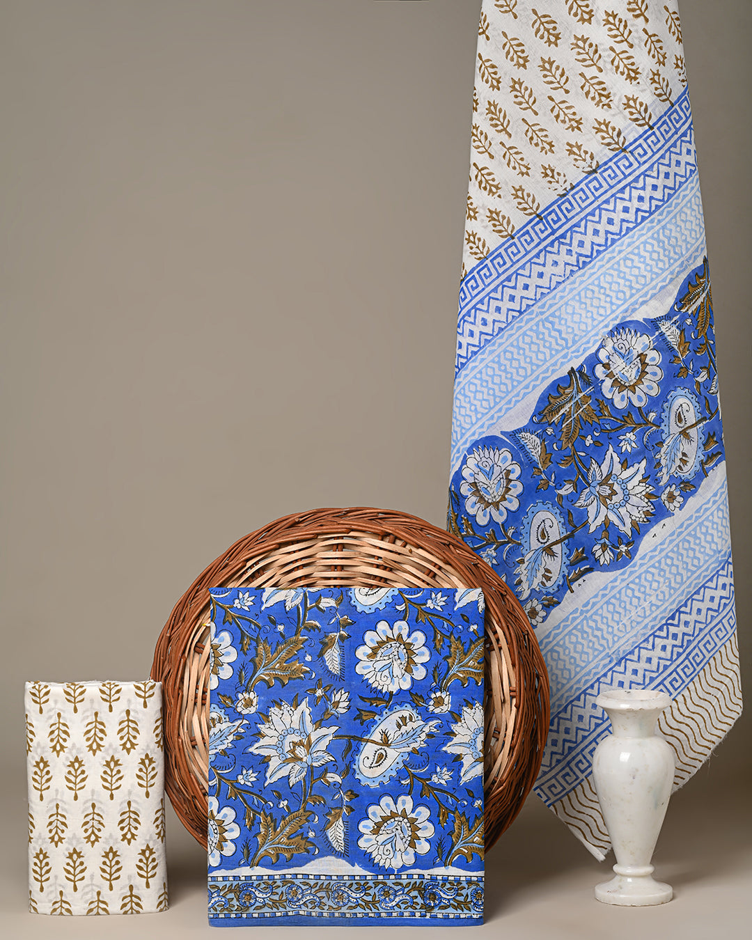 Blue and White Boota Print Cotton Suit With Cotton Dupatta EACOTMU20