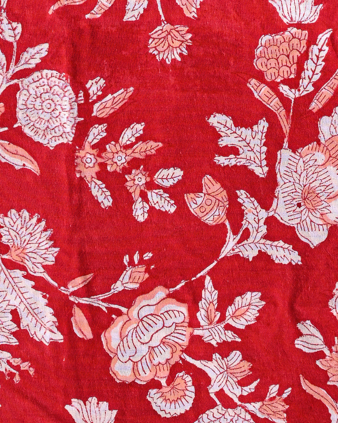 Designer  Red Floral Hand Printed Cotton Suit With Cotton Dupatta EACOTMU08