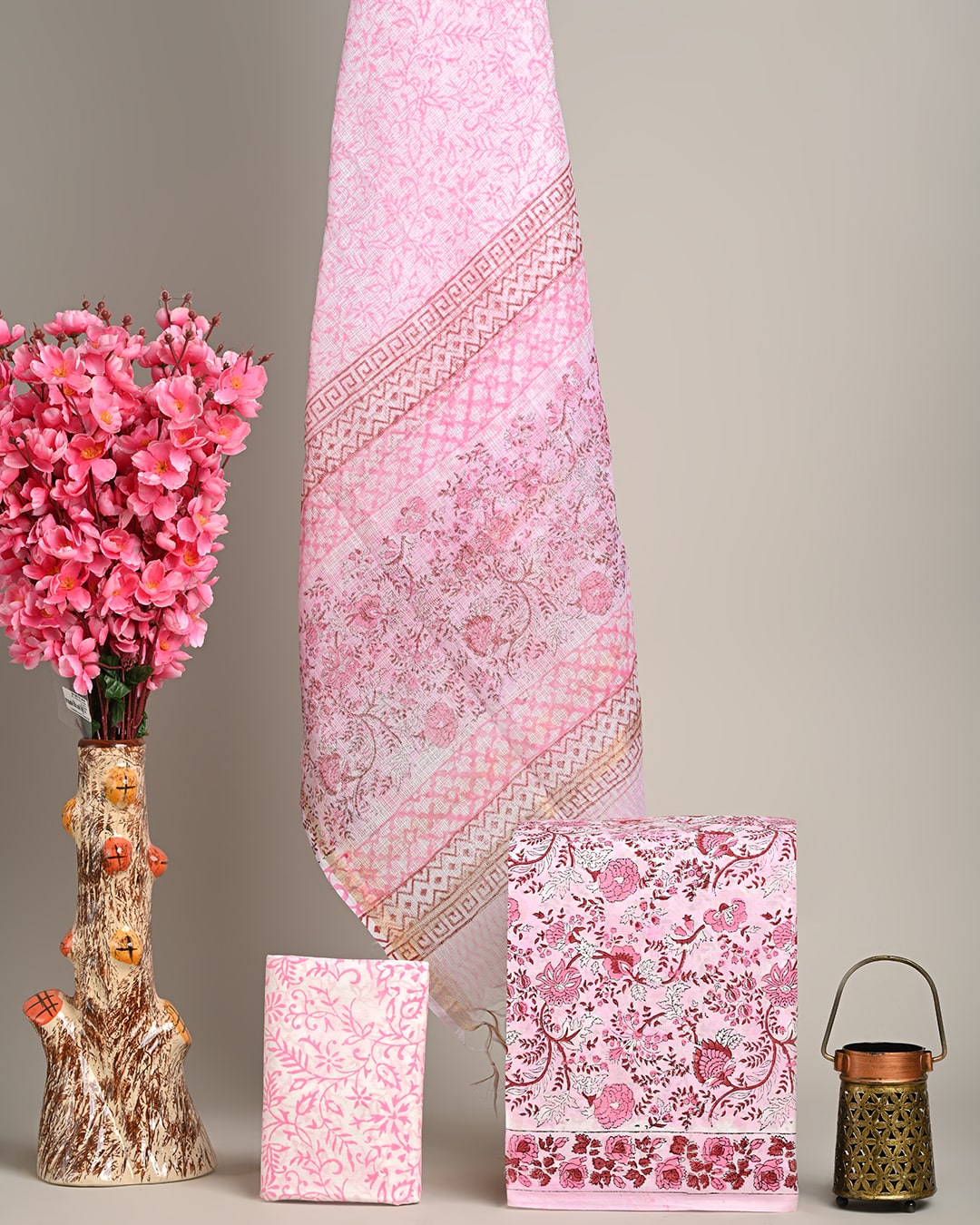Exclusive Pink Hand Block Print Cotton Suit With Kota Dupatta (COCOTKO01)