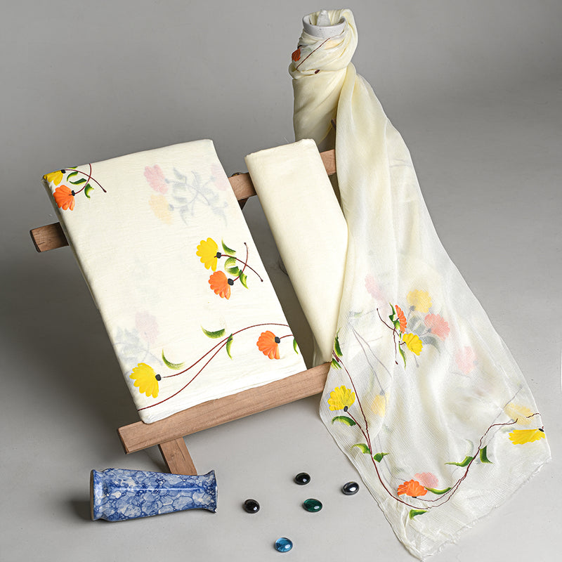 Exclusive Hand Painted Cotton Sets With Chiffon Dupatta (EACOTCH23)