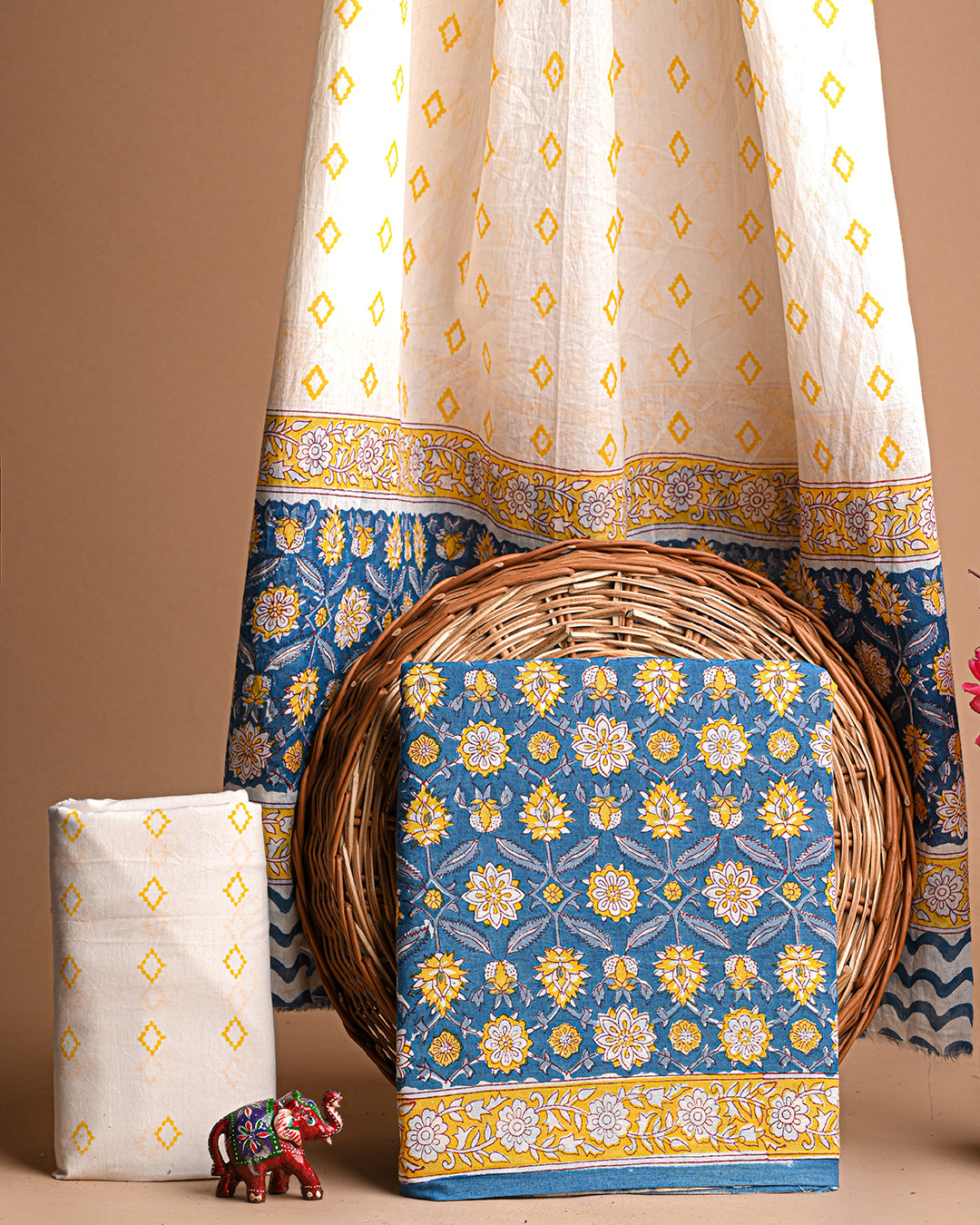 Designer Blue and White  Sanganeri Print Cotton Suit With Cotton Dupatta EACOTMU16