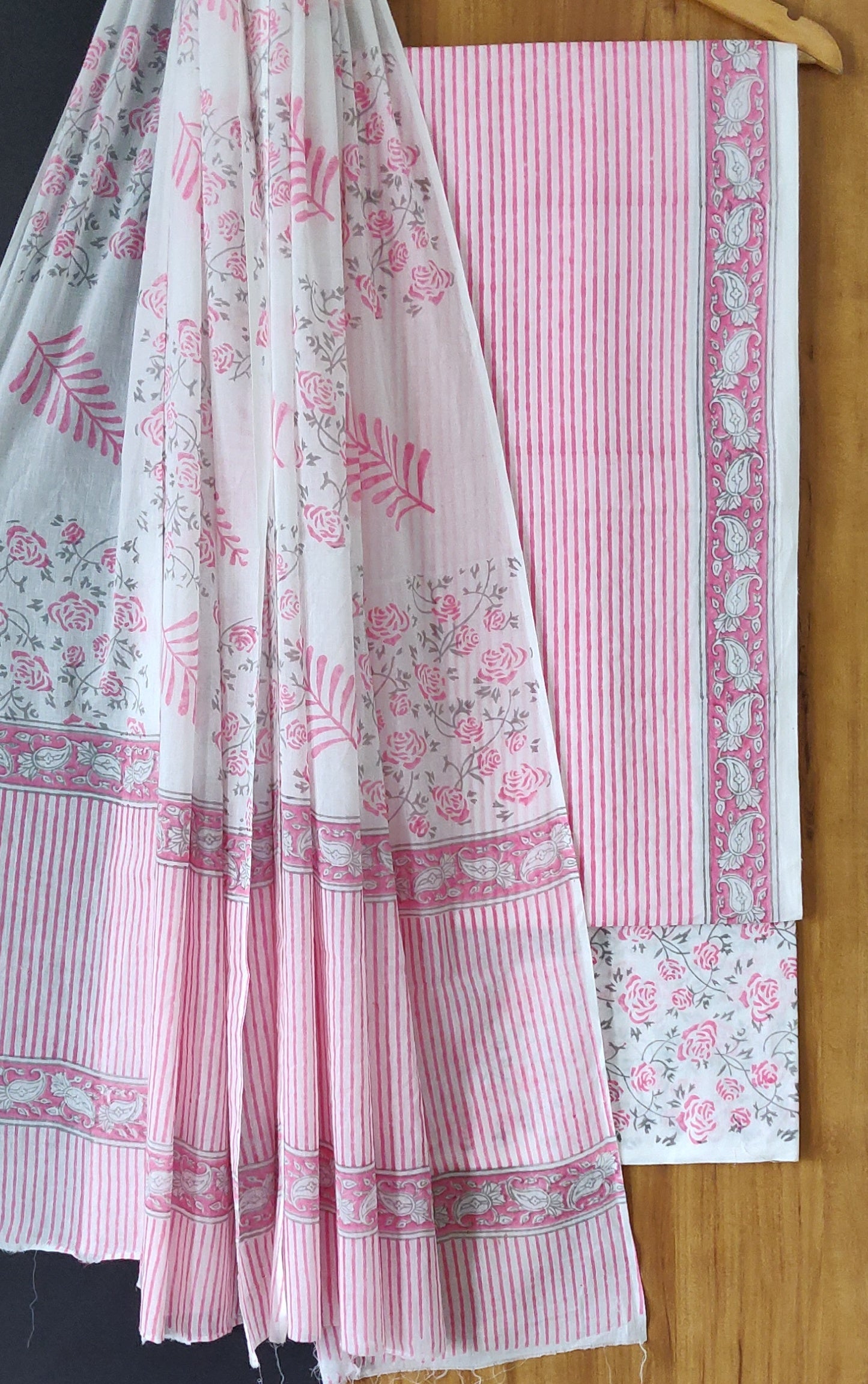 Designer  Pink and White Sanganeri Print Cotton Suit With Cotton Dupatta (COCOTMU02)
