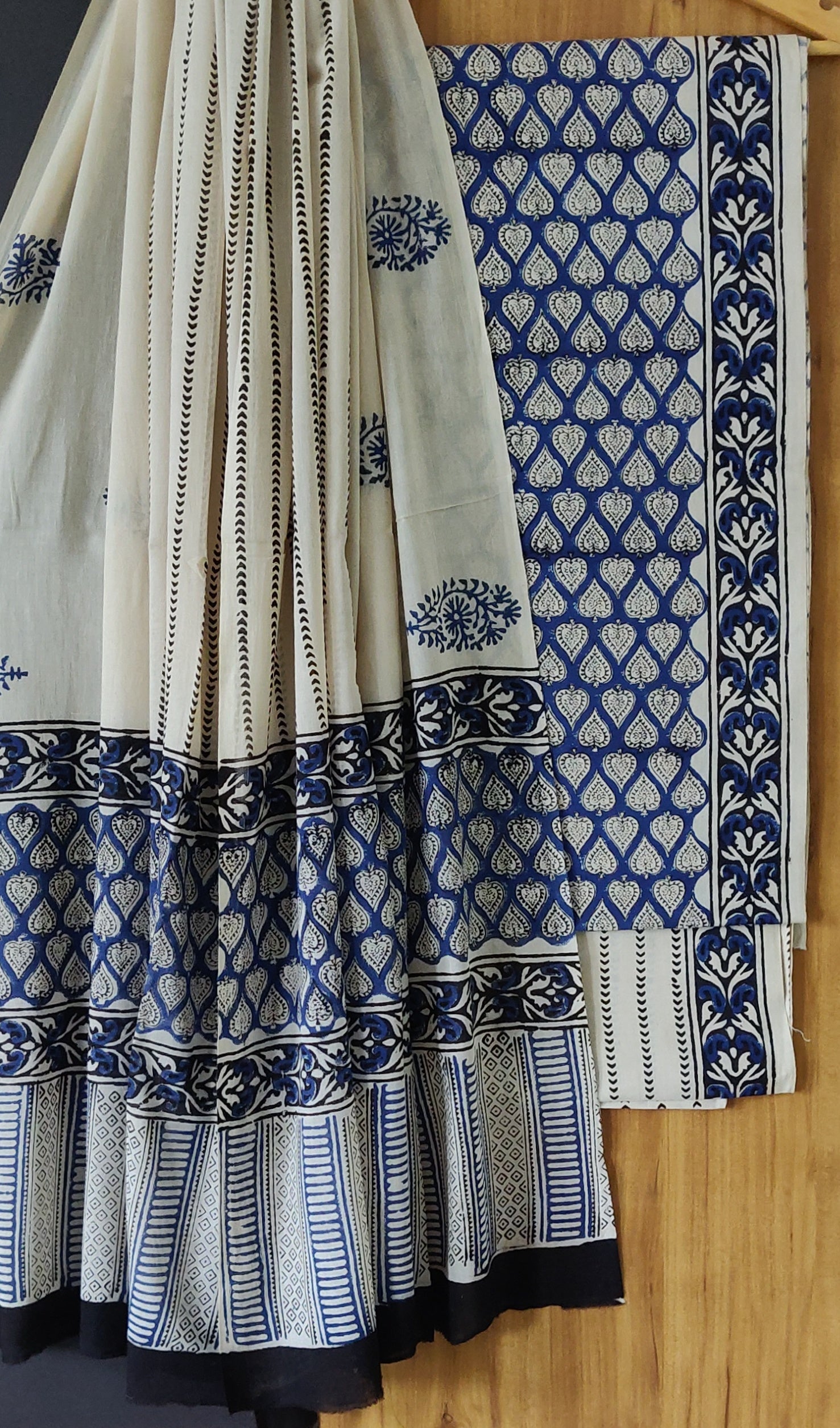 New Exclusive  Blue and White  Hand Block Printed Cotton Suit With Mulmul Dupatta  EACOTMU30