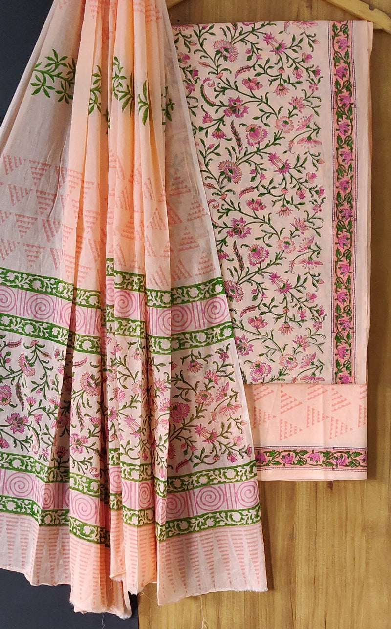 Hand Block Printed Cotton Suit With Mulmul Duptta  COCOTMU10