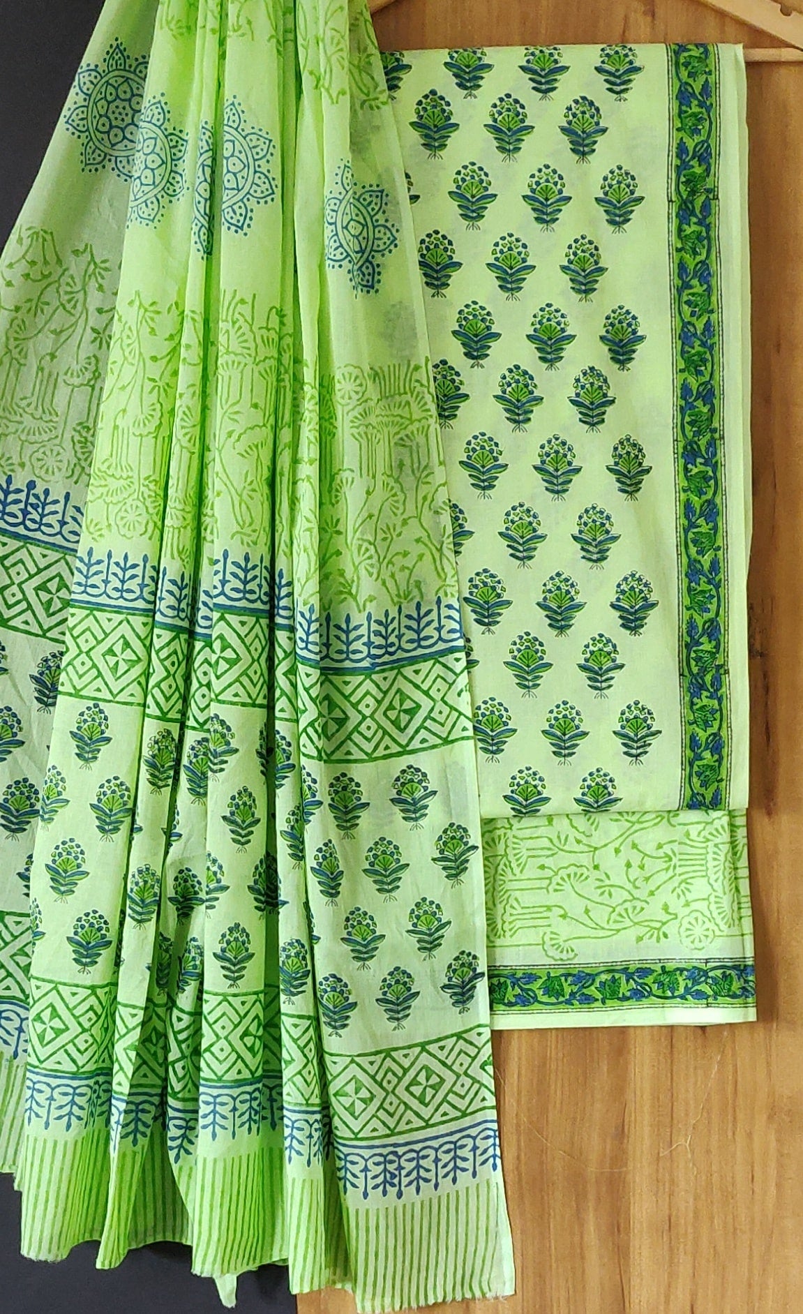 Green Sanganeri Print Cotton Suit With Cotton Dupatta COCOTMU15