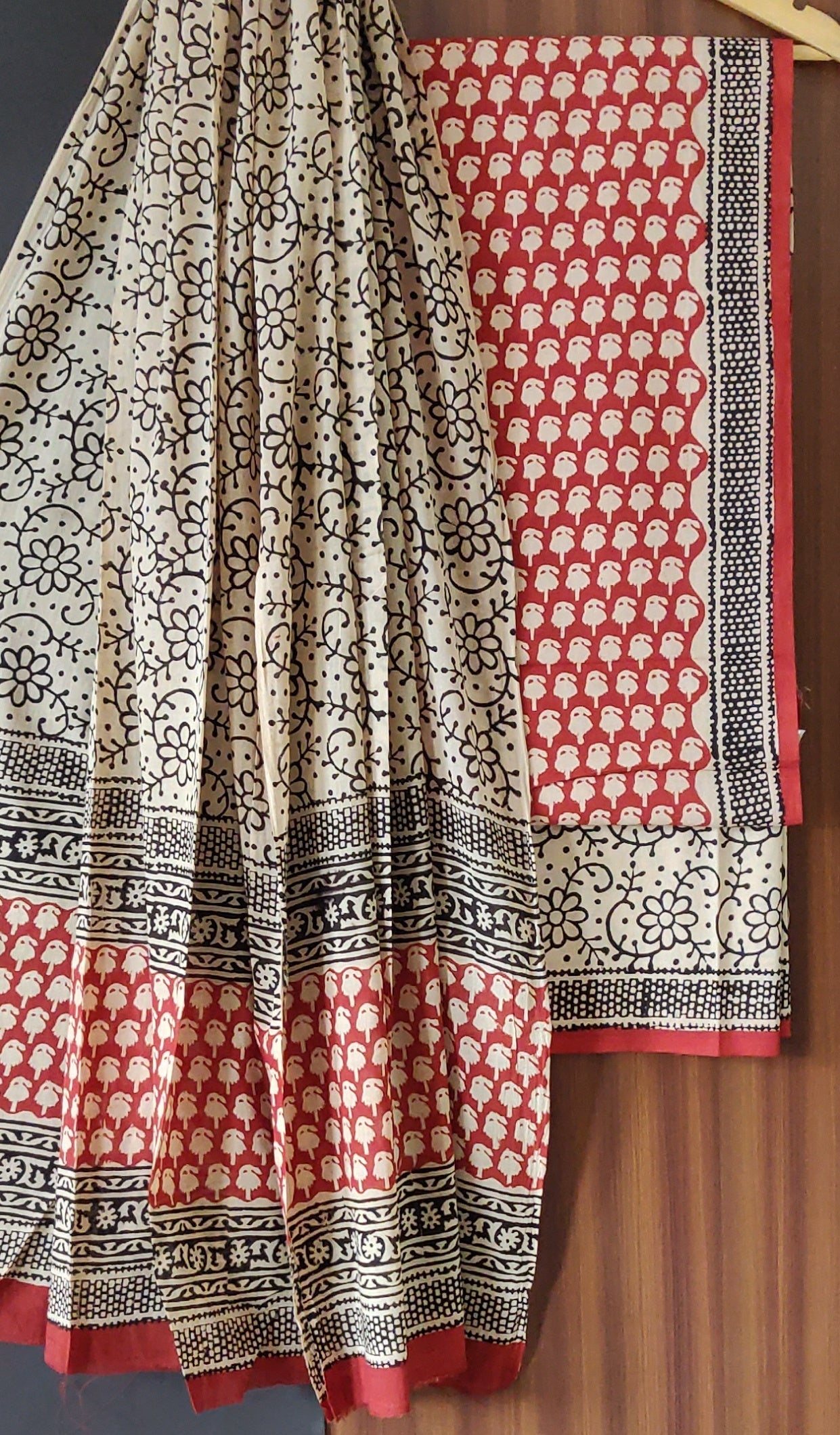 Premium Red  Hand Block Printed Cotton Suit With Mulmul Dupatta EACOTMU06
