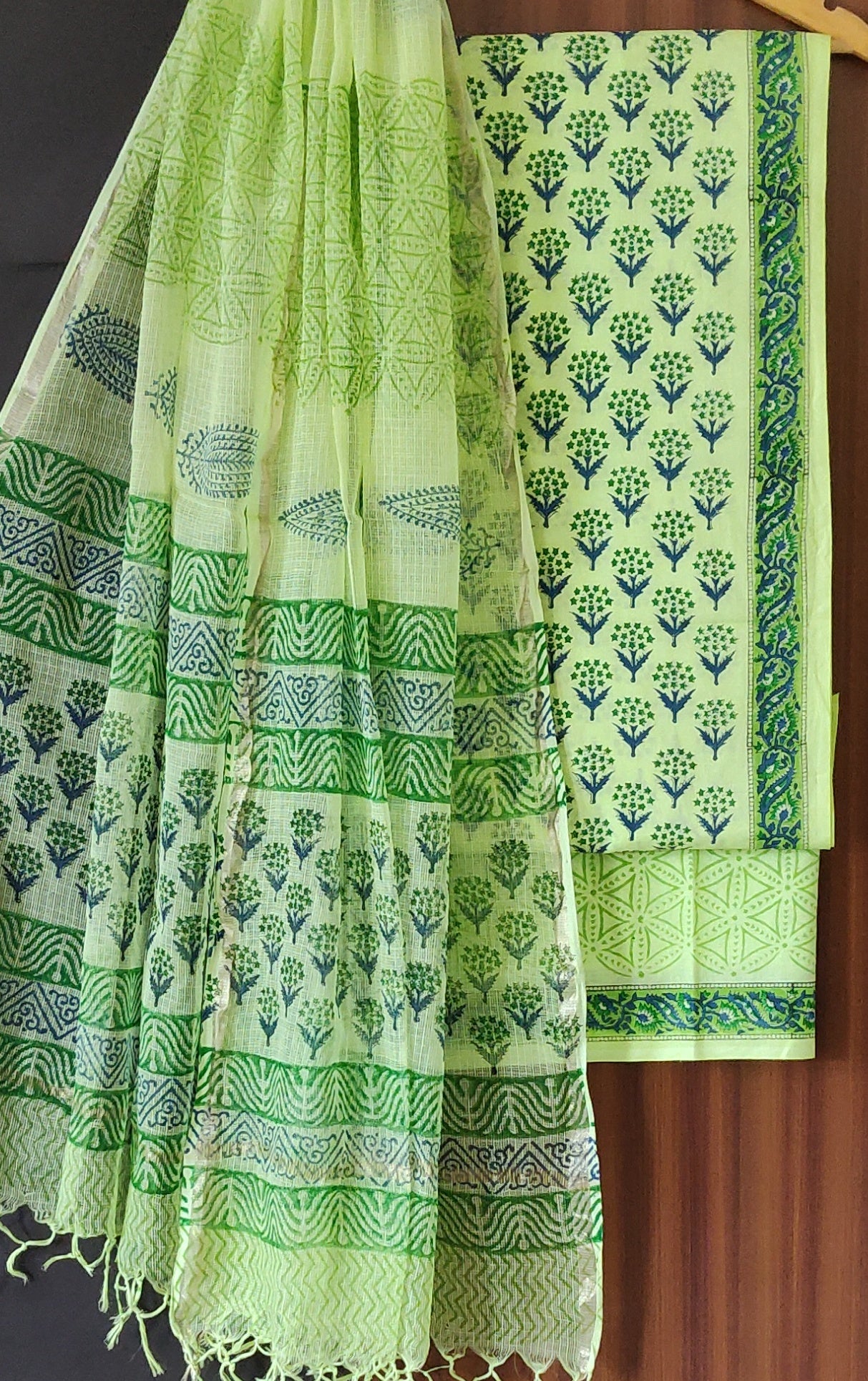 Exclusive Green Hand Block Print Cotton Suit With Kota Dupatta COCOTKO11