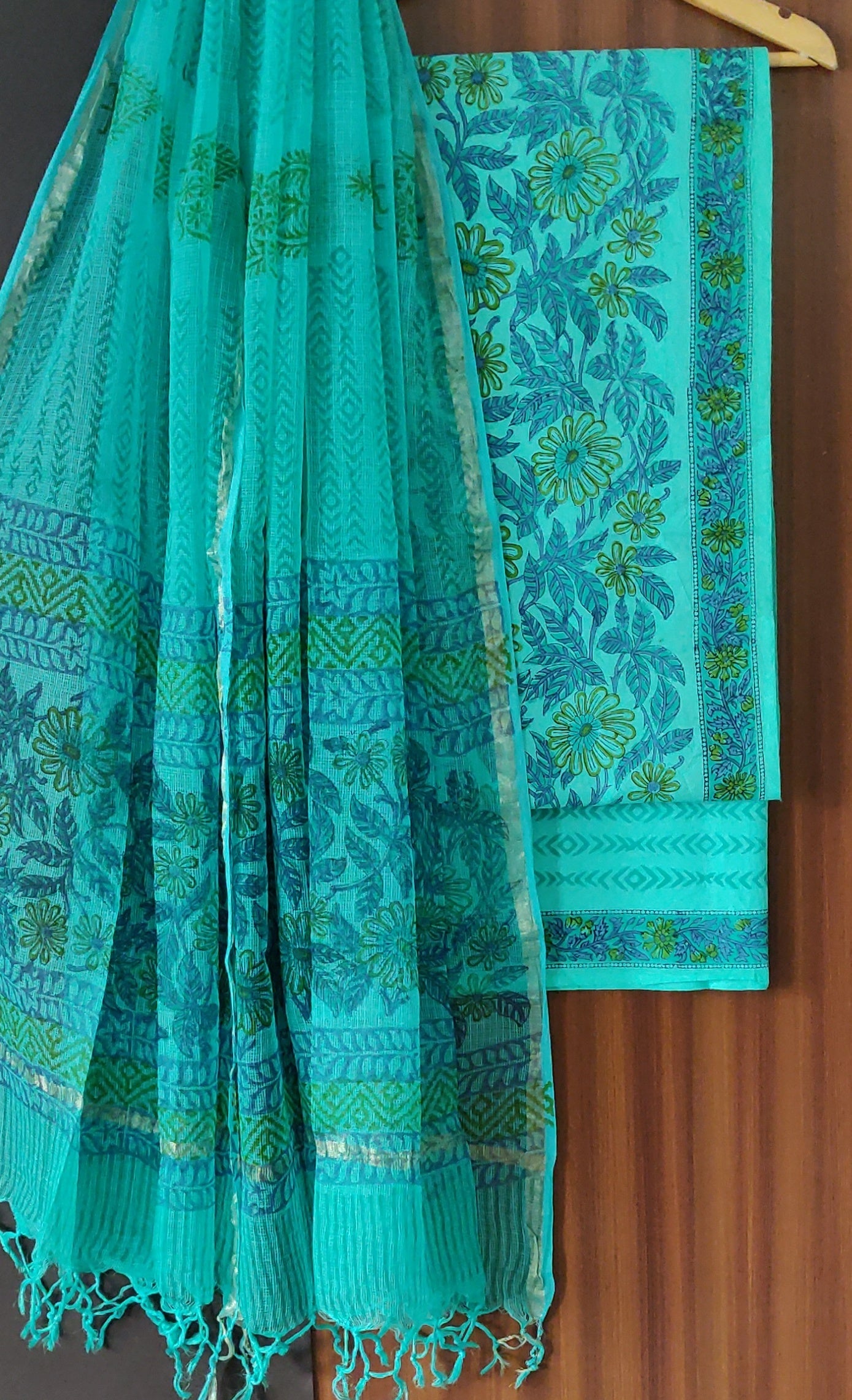 Exclusive  Blue Hand Block Print Cotton Suit With Kota Dupatta (EACOTKO37)