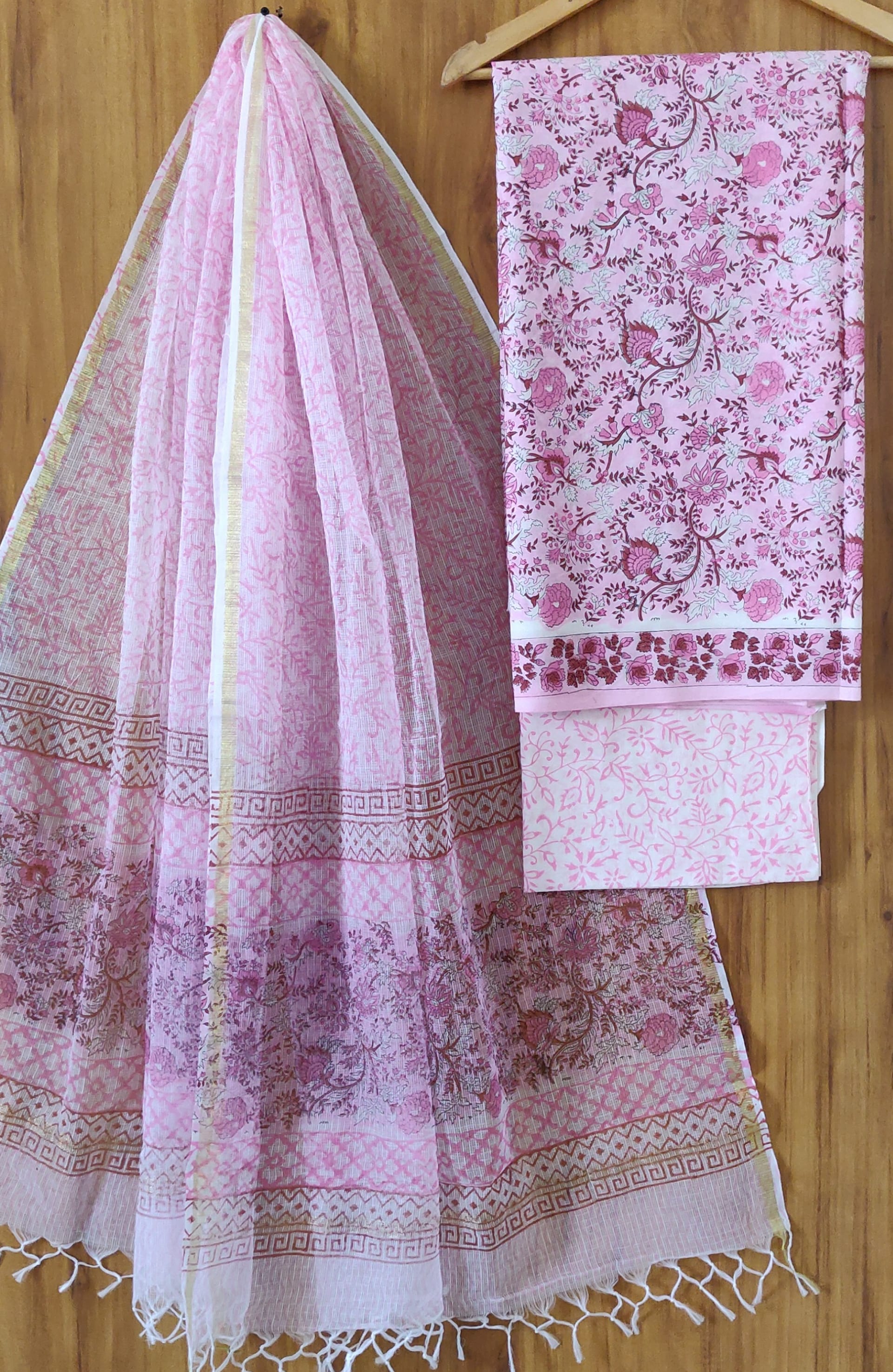 Premium  Pink Floral Jaal Cotton Suit With Kota Doria Dupatta COCOTKO01