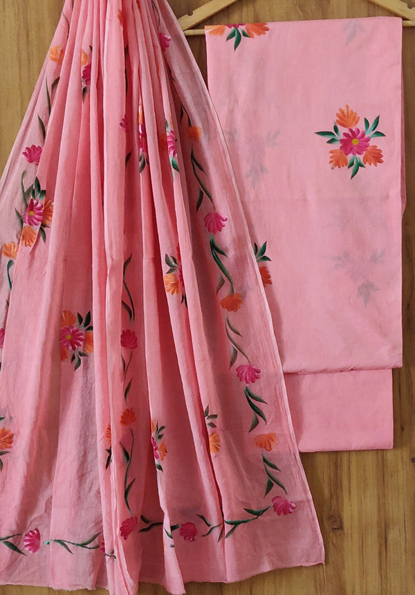 Traditional Hand Painted Cotton Suit With Cotton Dupatta(COCOTMU07)