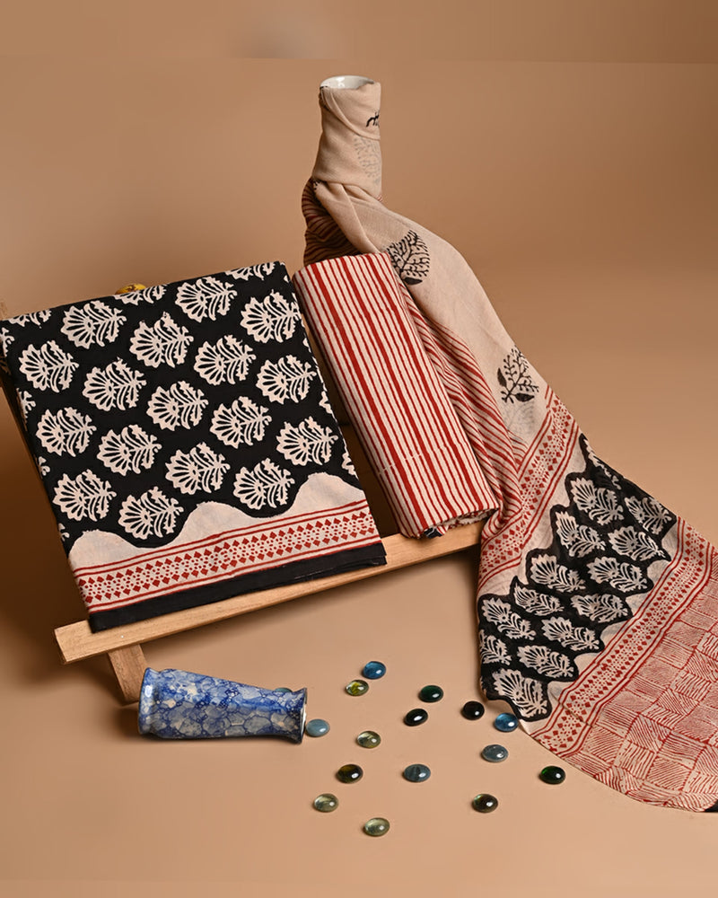 Traditional Naptol Block Print Cotton Sets With Chiffon Dupatta (COCOTCH02)